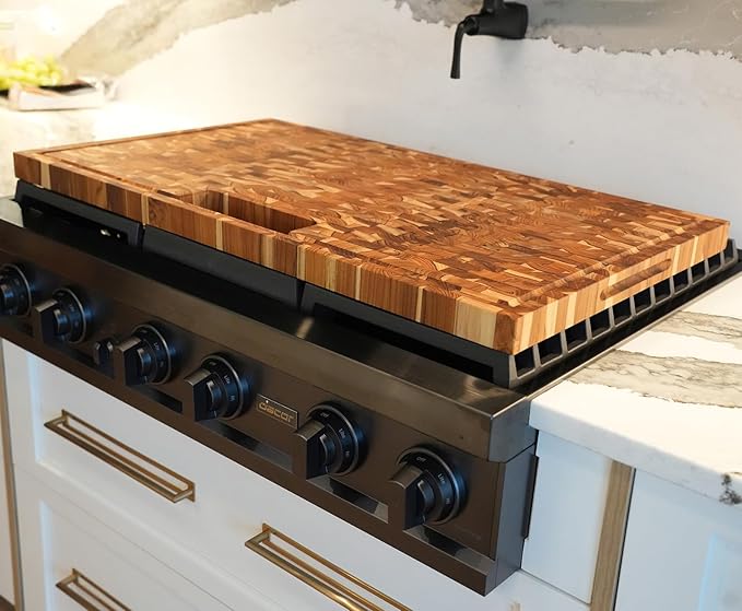 EcoDecors Extra Large Solid Teak Butcher Block 34"x20", End Grain Cutting Board with Juice Groove