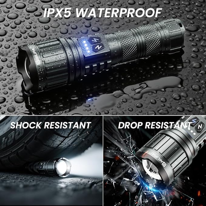 5000mAh Rechargeable High Lumens Flashlight with Warm/White Light - 11 Modes Zoomable Tactical