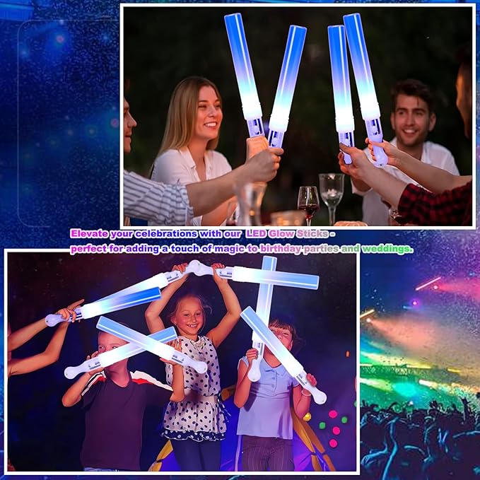Reusable LED Glow Sticks(6 Pack), Blue Steady LED Flashing Bright Glow Light sticks, Equipped with