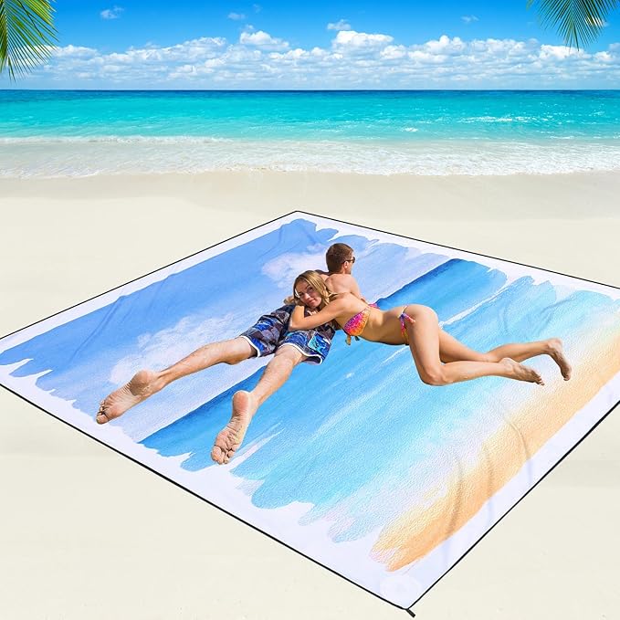Beach Blanket Waterproof Sandproof Beach Mat 79" X 83"/10'x9'for 2-8 Adults Quick Drying Outdoor