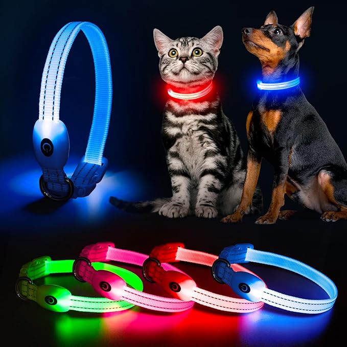 YFbrite LED Dog Collar XS, Lightweight Cat Collar Light, Comfortable Light Up Puppy Collars, USB