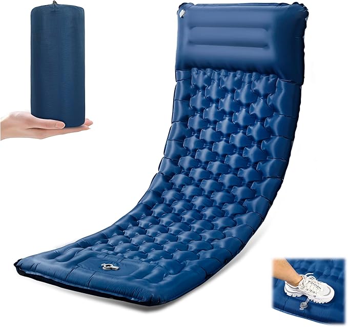 Sleeping Pad for Camping, Ultralight 4.7" Extra-Thick Inflatable Camping mat with Pillow Built-in
