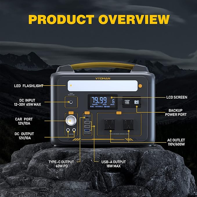 VTOMAN Jump 600X Solar Generator with 200W Solar Panel, 299Wh Portable Power Station with 2x 600W