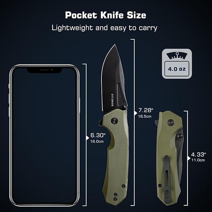 EDC Pocket Knife Rhino,3" D2 Steel Blade Durable G10 Handle, Folding Pocket Knives with Reversible