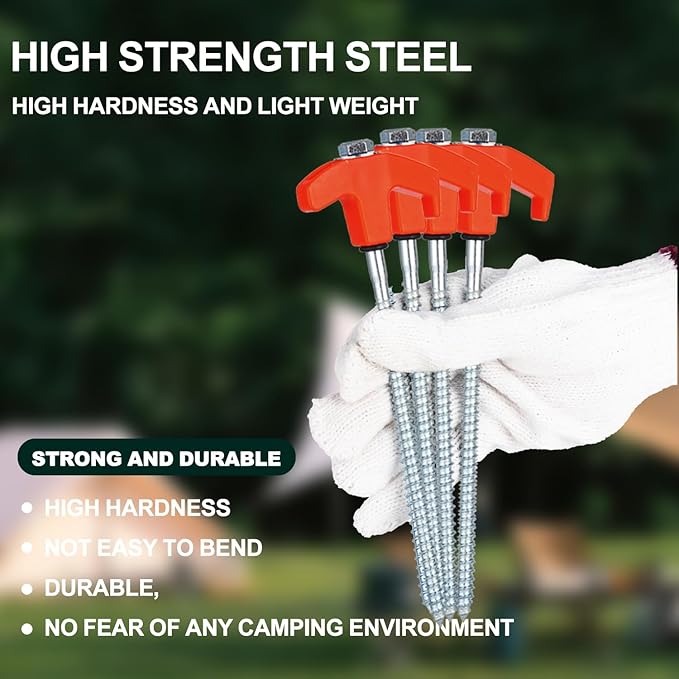 16 Pack Screw in Tent Stakes Heavy Duty,8 Inch Ground Anchors Screw in,Metal Stakes with Hex Head