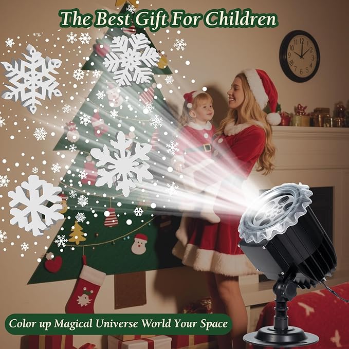 Christmas Snowflake Projector Light, 3D Dynamic Snowfall with Swirling Patterns for Outdoor Indoor