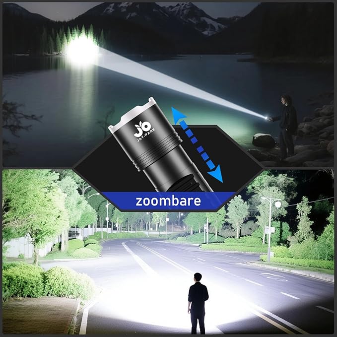 JAY-PARK LED Flashlights High Lumens Rechargeable - 10000 Lumen with 10800mAh Battery and LCD Power