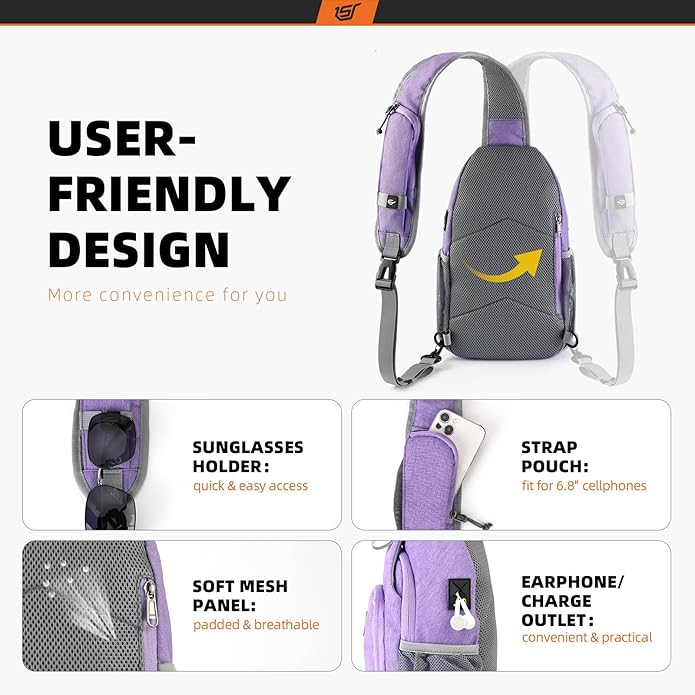 SKYSPER Sling Bag RFID Crossbody Sling Backpack Cross Body Shoulder Bag Travel Hiking Daypack for