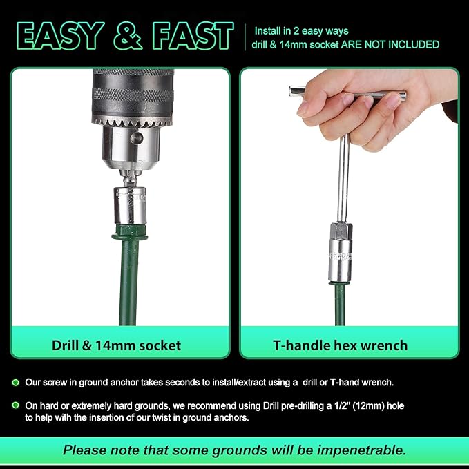 Zhengmy 8 Pcs Ground Anchors Screw in, 12 Inch Heavy Duty Tent Stakes with Trampoline Anchor Hook