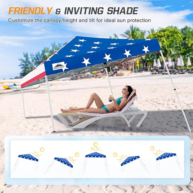 EAGLE PEAK 10x10 Slant Leg Pop-up Canopy Tent Easy One Person Setup Instant Outdoor Beach Canopy