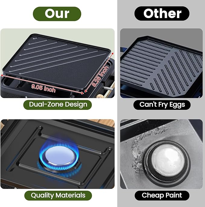 OGERY 2-Burner Foldable Camping Stove with Griddle (Textured & Smooth) and Carrying Bag, Portable
