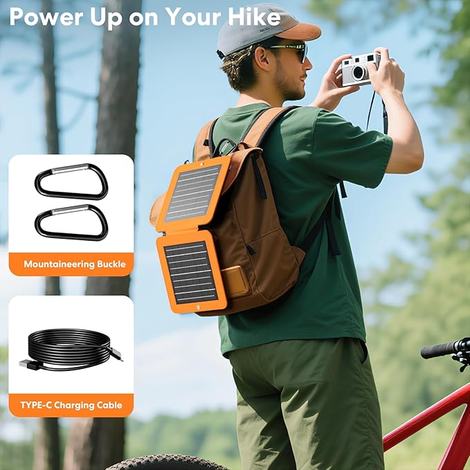 Solar Panels 10W Portable Foldable Solar Charger with 5V USB-A and USB-C Fast Charging Compatible