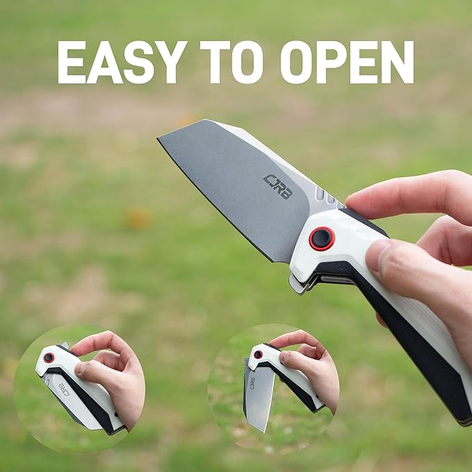 CJRB Tigris Pocket Knife, Folding Knife with AR-RPM9 Powder Steel Stonewash Blade Black & White G10