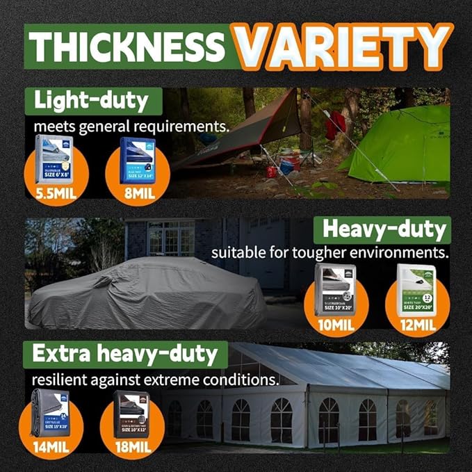 12 Mil Heavy Duty White Tarps 7' X 12', Extra Thick,Durable,Waterproof, UV Resistant, Weatherproof