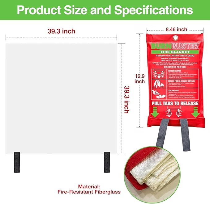 5-Pack Emergency Fire Blanket - ASTM Certified Fire Suppression Blanket for Home, Kitchen, Grill