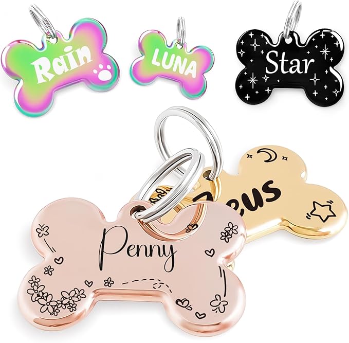 Name Pattern Art Design - Dog Tags Personalized for Pets - Custom Cats Dogs ID Tag - Stainless