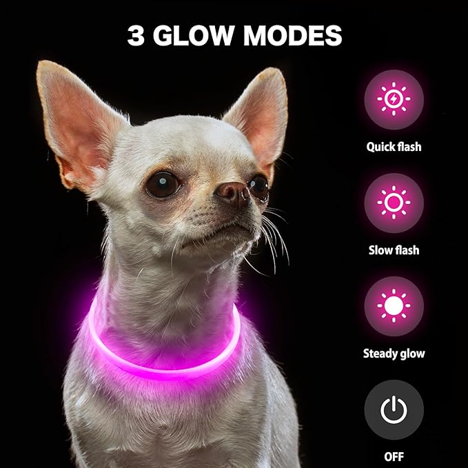 BSEEN Light Up Dog Collar - Rechargeable LED Dog Collar - Waterproof TPU Cuttable Glowing Pet