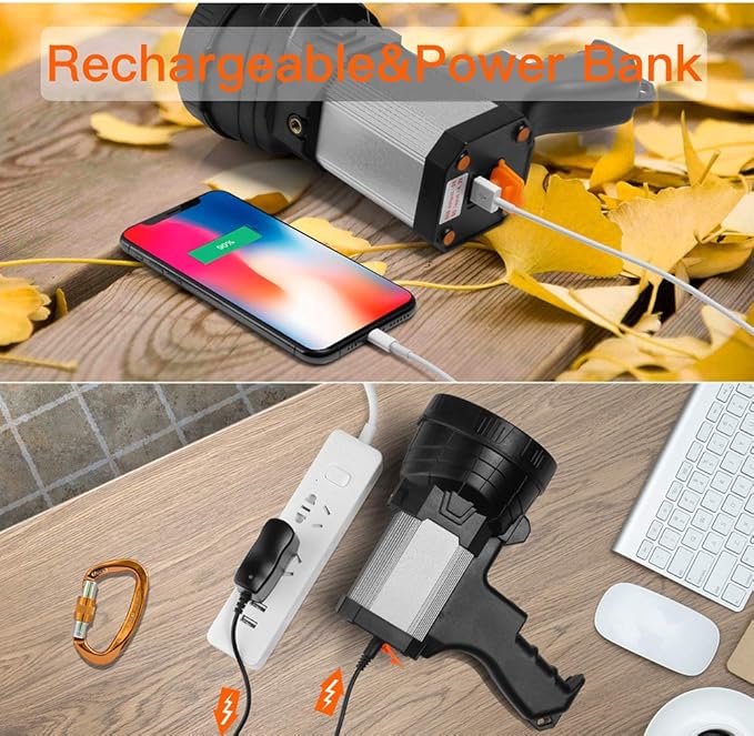 BUYSIGHT Rechargeable Spotlight,1000,000-Lumen Spot Lights Hand held Large Flashlight Handheld