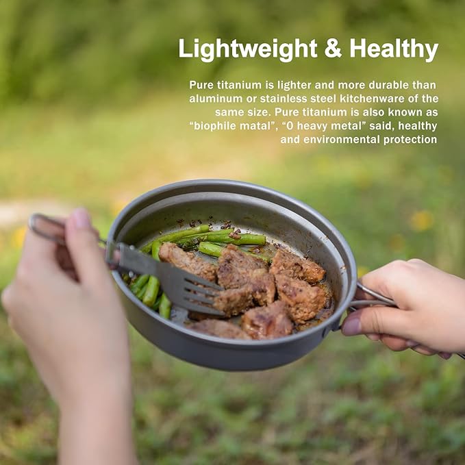 Boundless Voyage Outdoor Titanium Pot with Pan Set with Collapsible Folding Handle for Outdoor