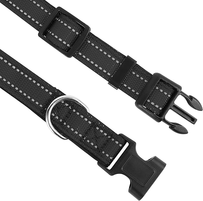 Reflective Dog Collar, Adjustable Soft Neoprene Padded Nylon Pet Collars with Buckle for Extra