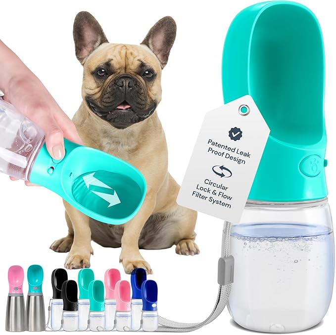 MalsiPree Dog Water Bottle Dispenser - 12 oz Blue - Leak-Proof Lock & One-Hand Operation - Dog
