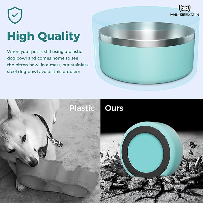 Dog Bowl, Stainless Steel Dog Food and Water Bowl with Non Slip Quiet Bottom, Easy to Clean