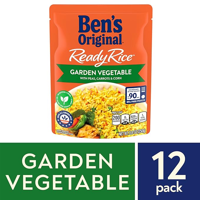 BEN'S ORIGINAL Ready Rice Garden Vegetable Flavored Rice, Easy Dinner Side, 8.8 oz Pouch (Pack of
