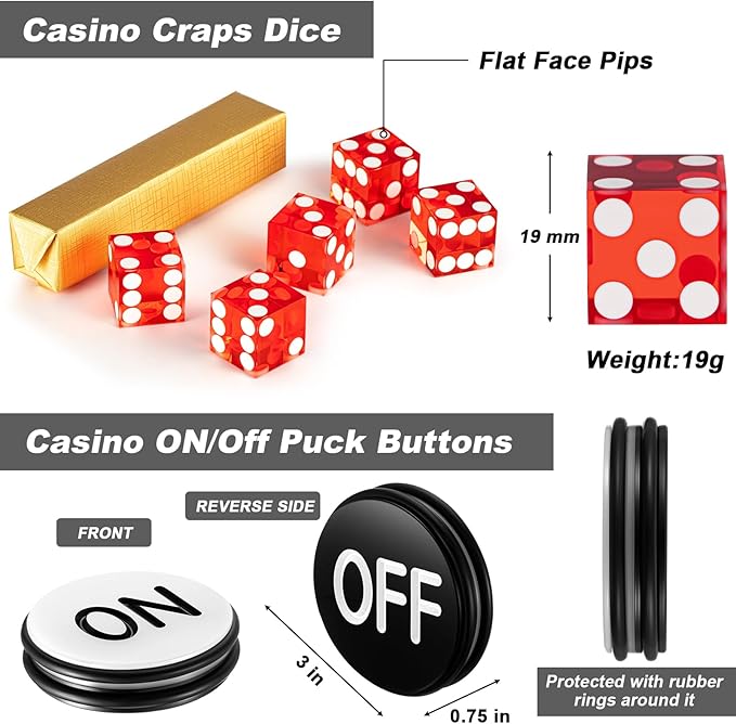 Leyndo Craps Tabletop Game Set, Includes 48"x11" Rubber Craps Diamond Pyramid Bumper, Casino Grade