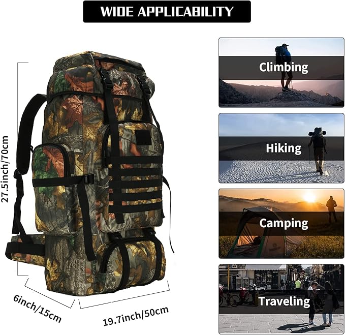Hiking Backpack for Men 70L/100L Camping Backpack Military Rucksack Molle 3 Days Assault Pack for