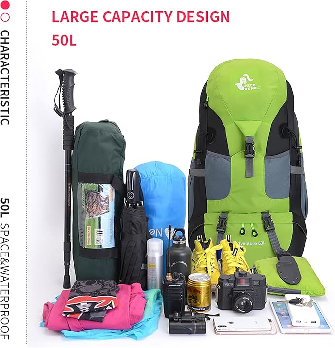 Bseash 50L Hiking Backpack, Water Resistant Lightweight Outdoor Sport Daypack Travel Bag for