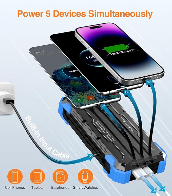 GOODaaa Portable Charger 42800mAh Built in 4 Cables and Thermometer 15W Fast Charging Power Bank
