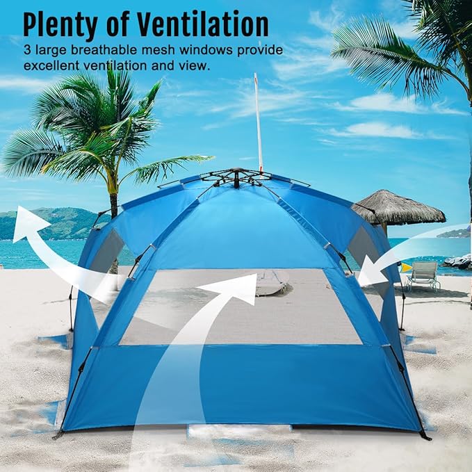 WhiteFang Deluxe Pop Up Beach Tent Sun Shade Shelter for 3-4/5-6 Person, UV Protection, Extendable