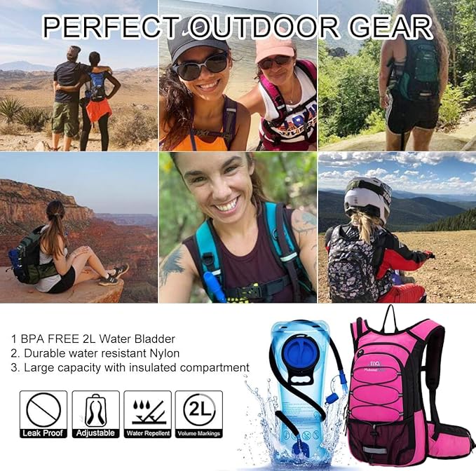 15L Insulated Hydration Backpack Pack with 2L Water Bladder Lightweight Hiking Backpack Bag for