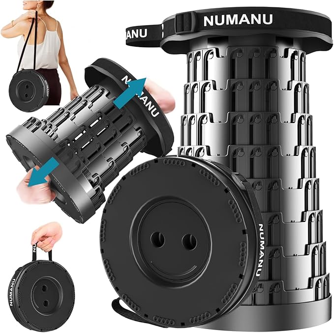 NUMANU 2025 Upgraded Collapsible Stool, Max 620lb, Height Adjustable Retractable Telescopic Seat