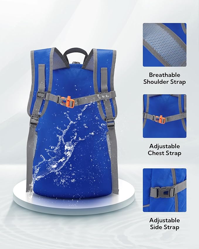 WATERFLY Hiking Foldable Daypack Backpack: 25L Ultra Lightweight Waterproof Day Pack for Woman Man
