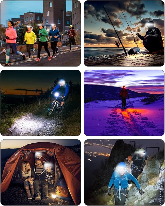 Headlamp Rechargeable 3 Pack, 230° Wide Beam Running Head Lamp Hands Free for Adults, Head Lights