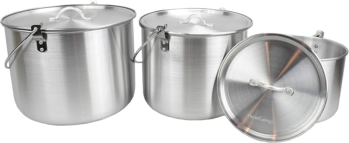 AceCamp Nested Pot Aluminum Lightweight Cooking Pot Set Outdoor Large Stock with lid and folding