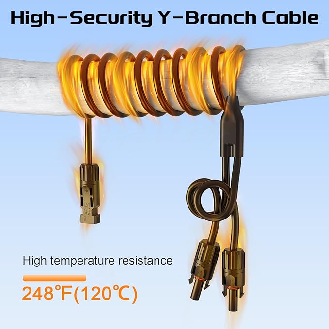 Bateria Power Y-Branch Solar Connectors Extension Cable, 10.8FT 12AWG Solar Cable Parallel Adaptor
