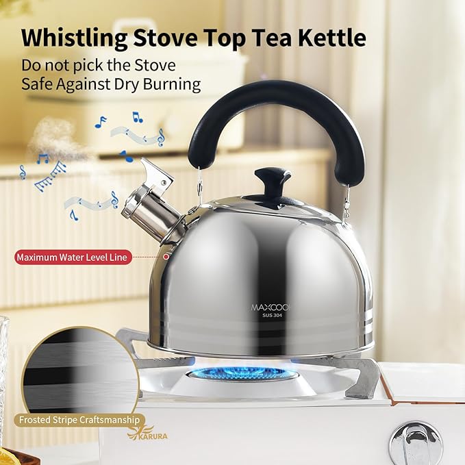 Whistling Tea Kettle for Stovetop, 5L Stainless Steel Tea pot Kettles,Striped frosted water pot