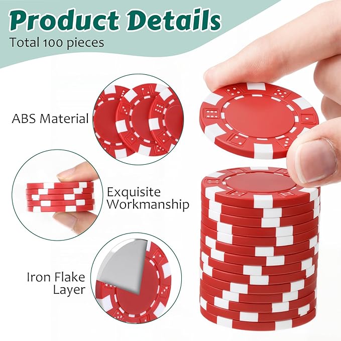 100 Pcs 11.5 Gram Poker Chips ABS Monte Carlo, 40 mm Bingo Chips Tokens Markers Blank Counting Bulk
