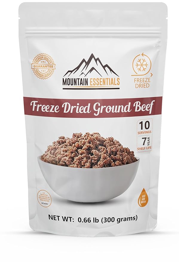 MOUNTAIN ESSENTIALS Freeze-Dried Ground Beef ??Pre-Cooked and Ready-to-Eat Hamburger Meat |