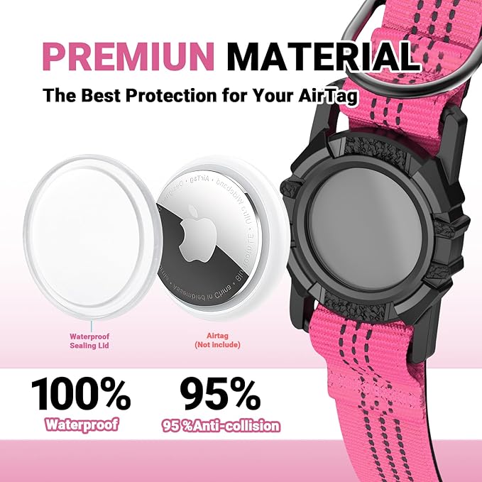 AirTag Dog Collar and Leash, IP68 Waterproof Integrated with Reflective, Ultra-Durable, Comfortable