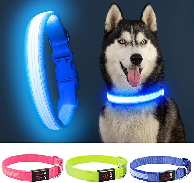 YFbrite Light up Dog Collar, USB Rechargeable LED Puppy Collar Super Bright Adjustable Glowing Dog