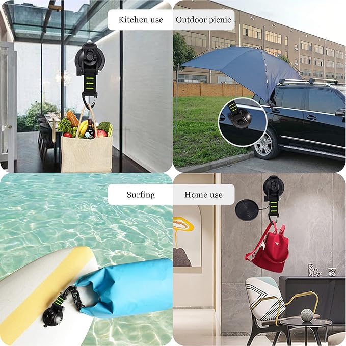 CONBOLA Suction Cups Hooks Heavy Duty Outdoor Car Camping Essentials 4 Pieces Upgraded Tie Down