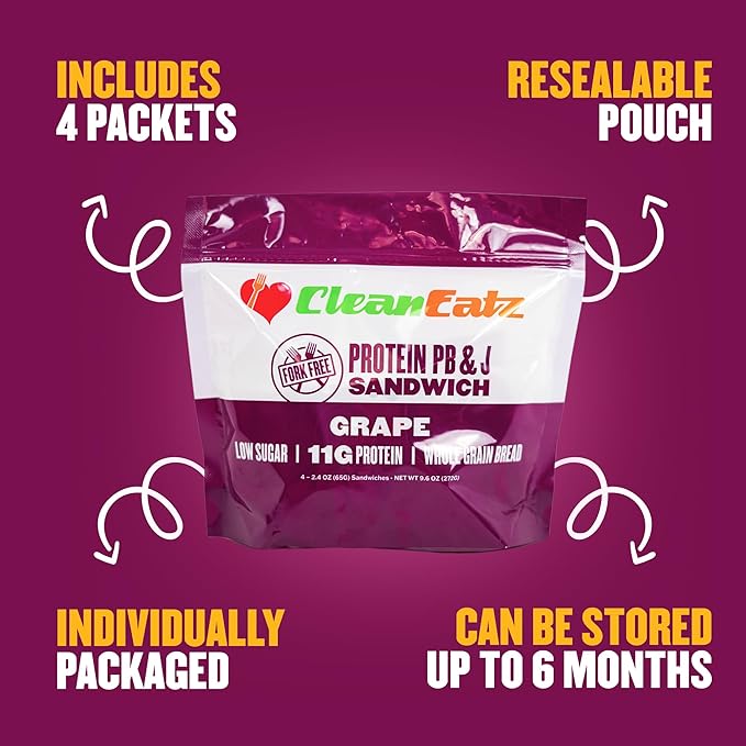 Clean Eatz High-Protein PB&J Sandwich, Mixed (Strawberry & Grape) – 16 Pack
