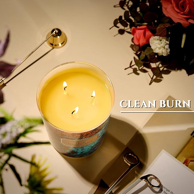 HomeLights Large jar Candle | 3-Wick Long-Lasting Scented Candles, 34oz Natural Soy Wax Candle for