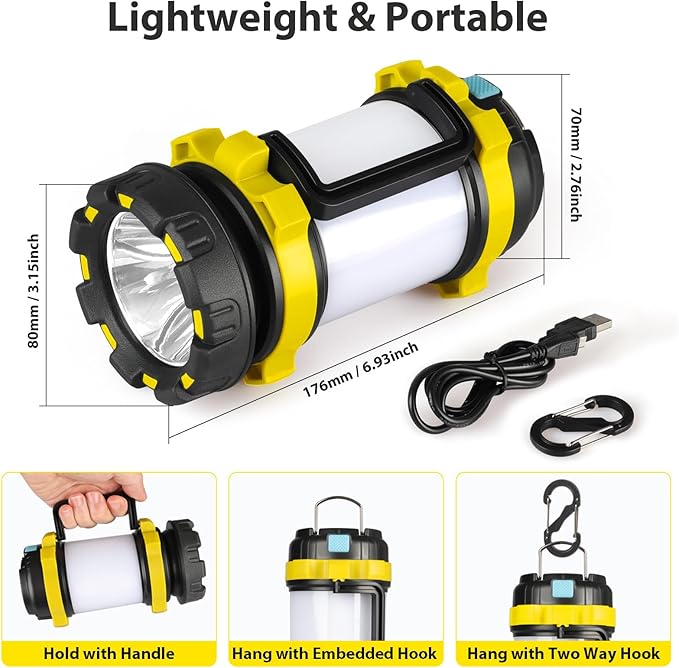 2 Pack Camping Lantern, Outdoor LED Camping Light, Rechargeable Flashlights with 1000LM, 6 Modes