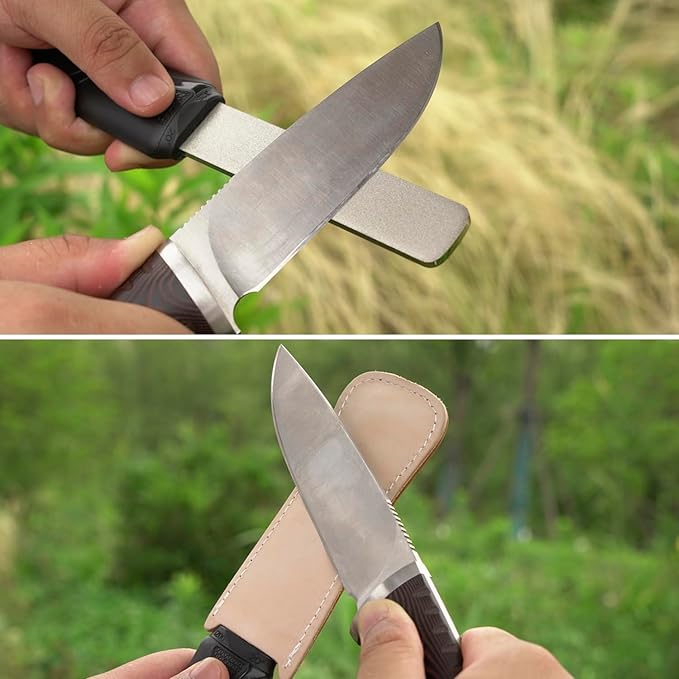 SHARPAL 127N Dual-Grit Diamond Sharpening Stone File Garden Tool Knife Sharpener with Leather Strop
