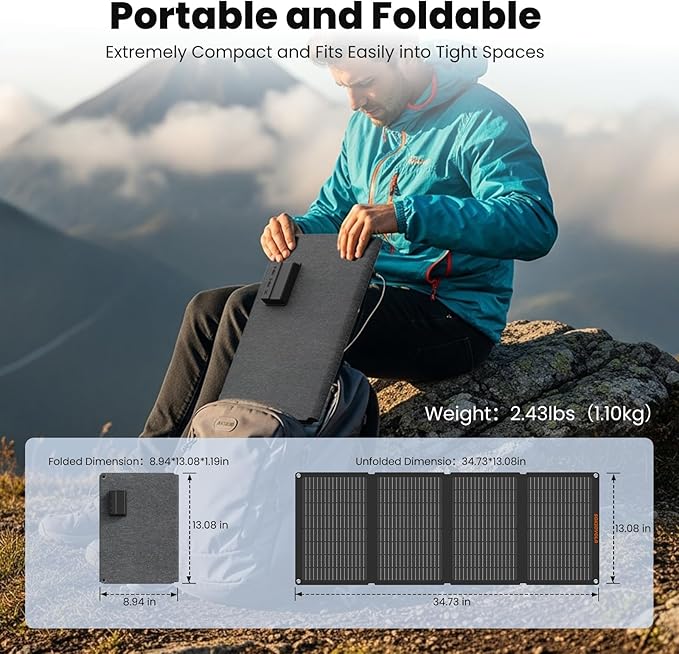 N-Type 16BB 50W Portable Solar Panels,Foldable Solar Panel Charger IP68 Waterproof with USB-A and