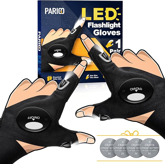 PARIGO LED Flashlight Gloves, Novelty Stocking Stuffers for Men, Christmas Gifts for Teens Boys Dad
